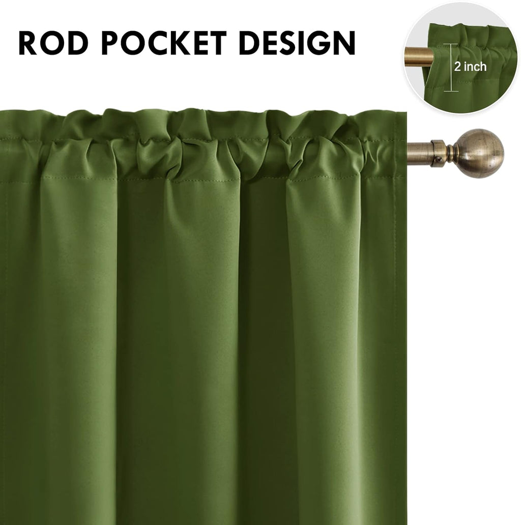 DWCN Olive Green Room Darkening Blackout Curtains - Thermal Insulated Privacy Energy Saving Window Curtain Drapes 42 x 63 inch Length, Set of 2 Bedroom Living Room Curtains