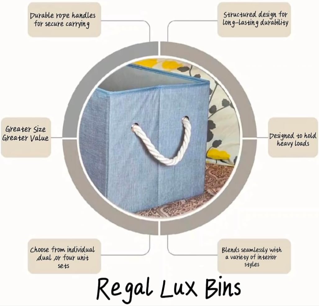 Storage Bins with Rope Handles, Gray Fabric Collapsible Storage Cubes, Large Decorative Storage Boxes for Organization, 2 Pack