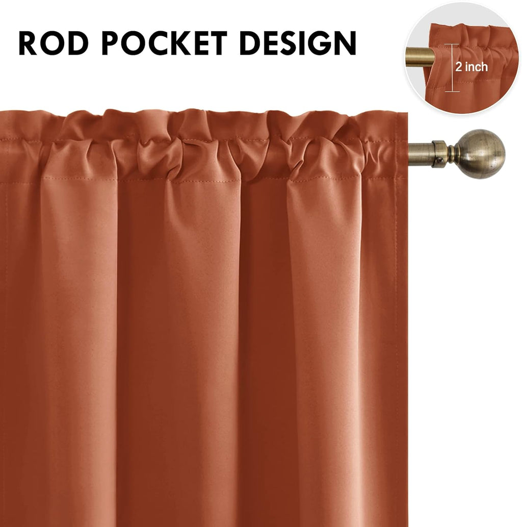 DWCN Blackout Curtains Thermal Insulated, Energy Saving & Noise Reducing Bedroom and Living Room Curtains, Burnt Ochre, W 38x L 63 Inch, Set of 2 Rod Pocket Curtain Panels