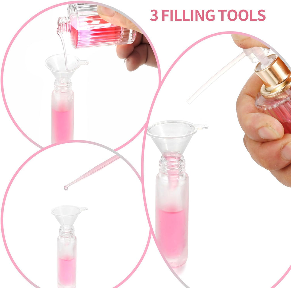 12 Pack Essential Oil Roller Bottles,10ml Empty Frosted Glass Roller Bottles with Stainless Steel Roller Balls and Caps Refillable Container for Perfume Roll on Bottles ( Wood Grain Plastic Caps)