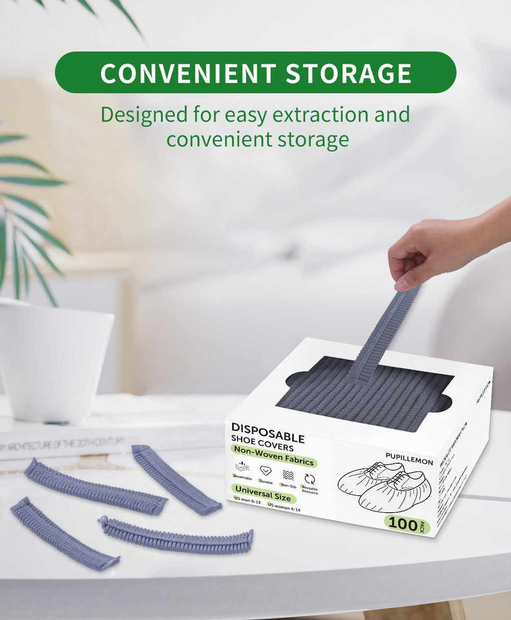 100Pcs(50 Pairs) Non-Woven Shoe Covers Disposable Non Slip for Indoors, Breathable | Durable | Boot Covers, Fits Up to Size 13 US Men (Gray)