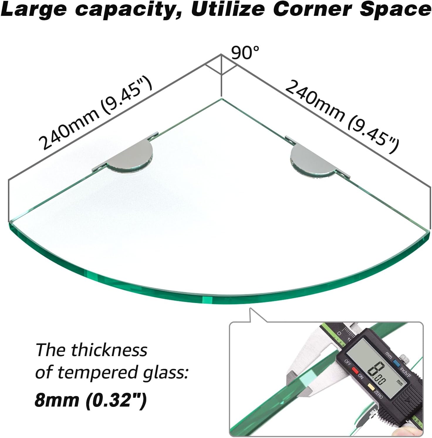 Corner Glass Shower Caddy 4 Pack 8MM-Thick Tempered Glass Shelf No Drilling Wall Mount Corner Mounted Shelves Space Saver Adhesive Bathroom Home Shelf Shampoo Holder Organizer Strong Adhesion