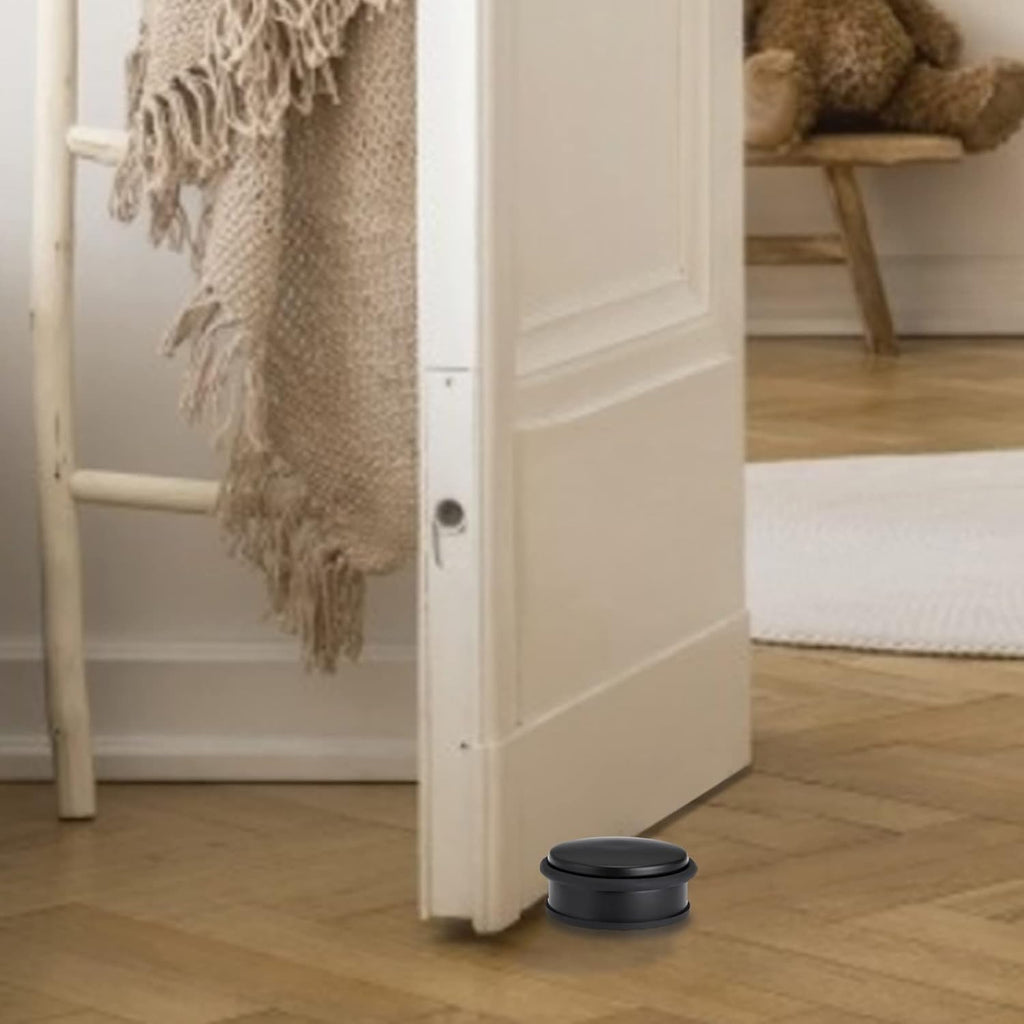 Sumnacon Heavy Duty Floor Door Stopper No Drill, Durability Stainless Steel Door Stops with Anti-Skid Rubber - Contemporary Decorative Safety Doorstop for Home Office Commercial Industrial, Black