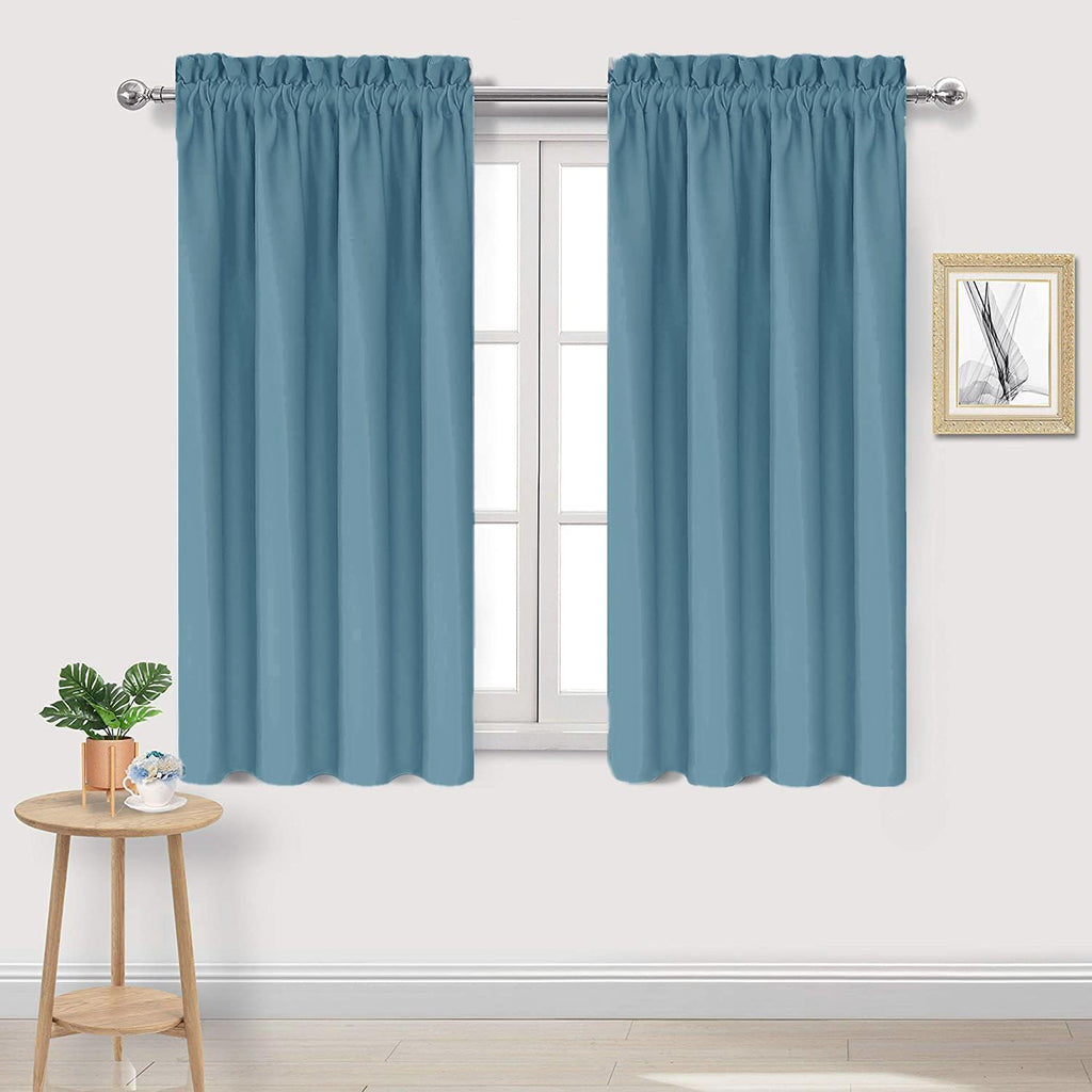 DWCN Blackout Curtains for Living Room Thermal Insulated, Energy Saving & Noise Reducing Bedroom Curtains, Stone Blue, W 38x L 45 Inch, Set of 2 Rod Pocket Curtain Panels