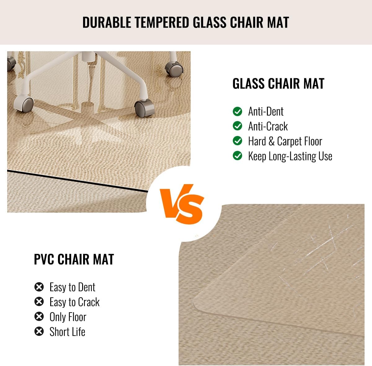 36" x 46" Chair Mat for Carpet - Office Chair Mat - Tempered Glass Floor Mat for Home/Office/Carpet Clear Computer Floor Mat - with 4 Anti-Slip Pads