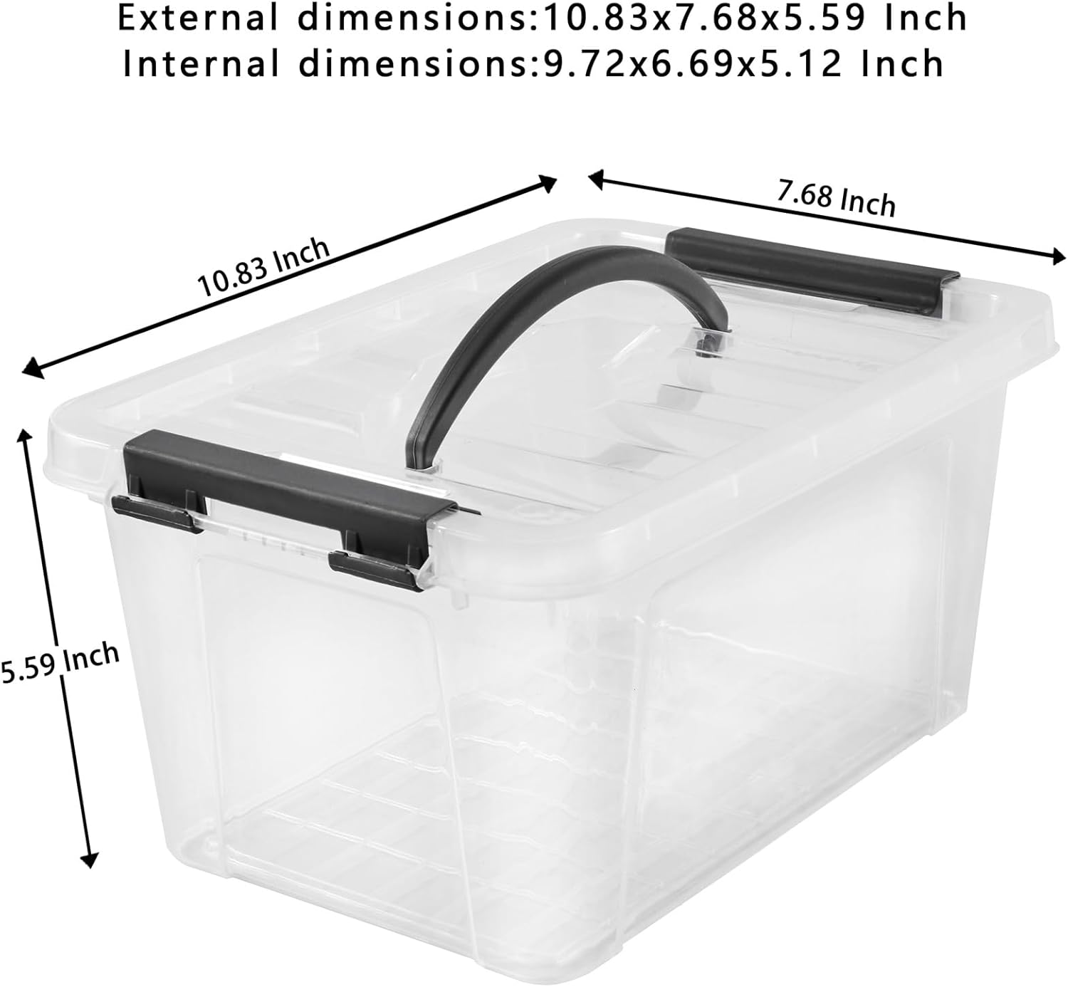 6 Quart Plastic Stackable Storage Latch Bins,Clear Latching Box with Handle and Lid,Pack of 6 (Black Handle)