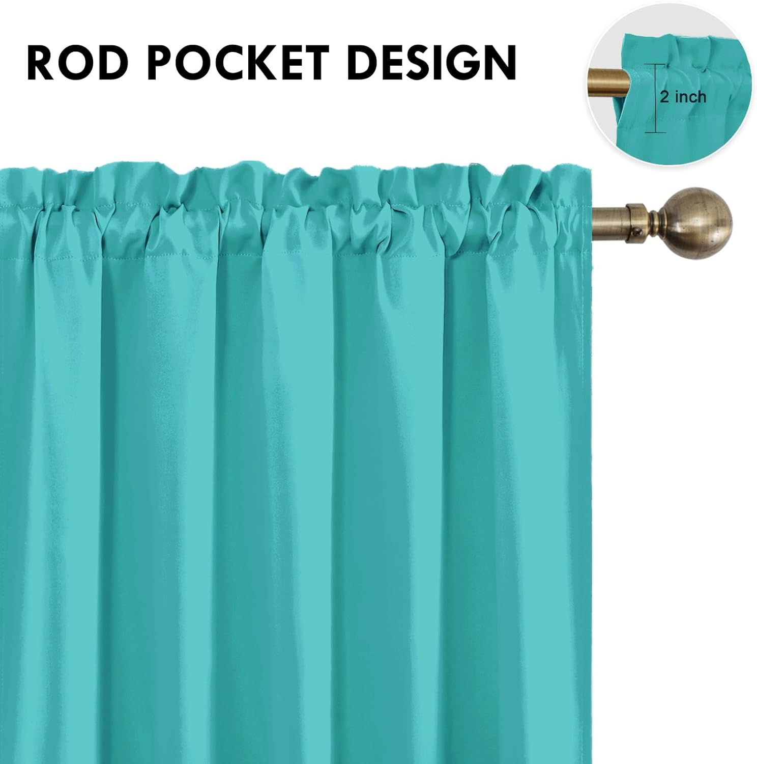 DWCN Blackout Curtains for Living Room Thermal Insulated, Energy Saving & Noise Reducing Bedroom Curtains, Peacock Blue, W 60x L 63 Inch, Set of 2 Rod Pocket Curtain Panels