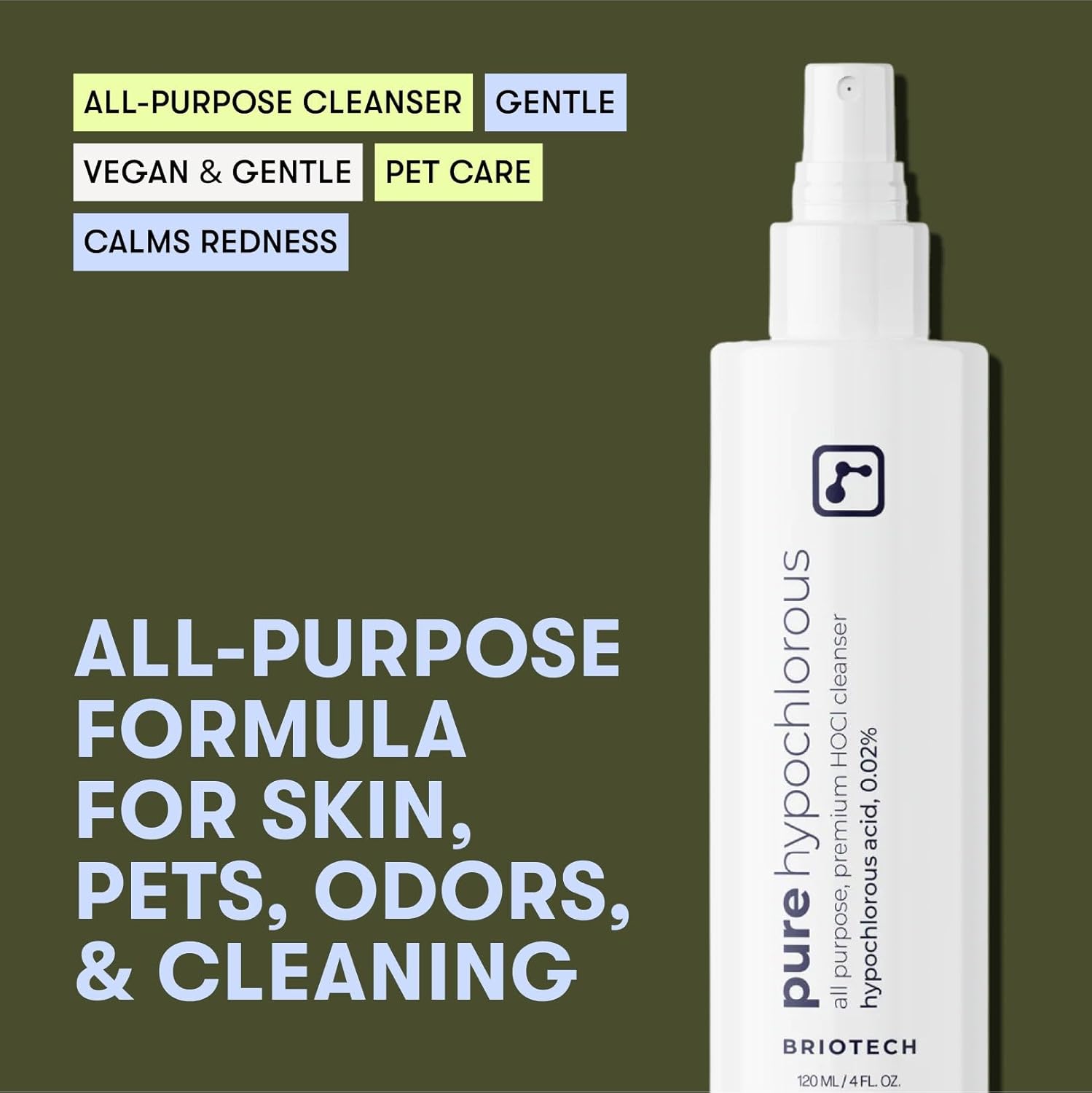BRIOTECH Pure Hypochlorous Acid Spray and Cleanser, Original Premium HOCl Topical Solution, Multi-Purpose Cleaner, Family Approved & Pet Friendly, 8 fl oz (2 Pack)