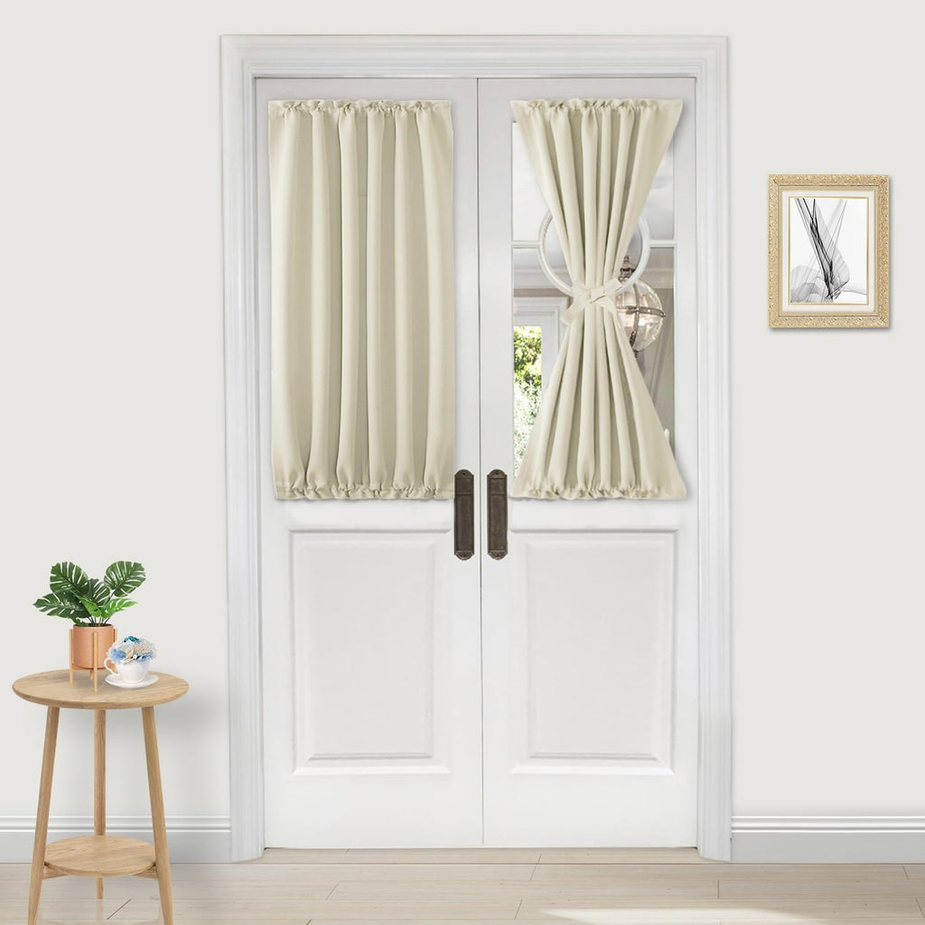 DWCN French Door Curtains – Rod Pocket Thermal Blackout Curtain for Window/Patio Doors/Doorways/Classroom/Kitchen for Privacy, 25W by 40L Inches, 1 Panel with Tieback, Light Beige