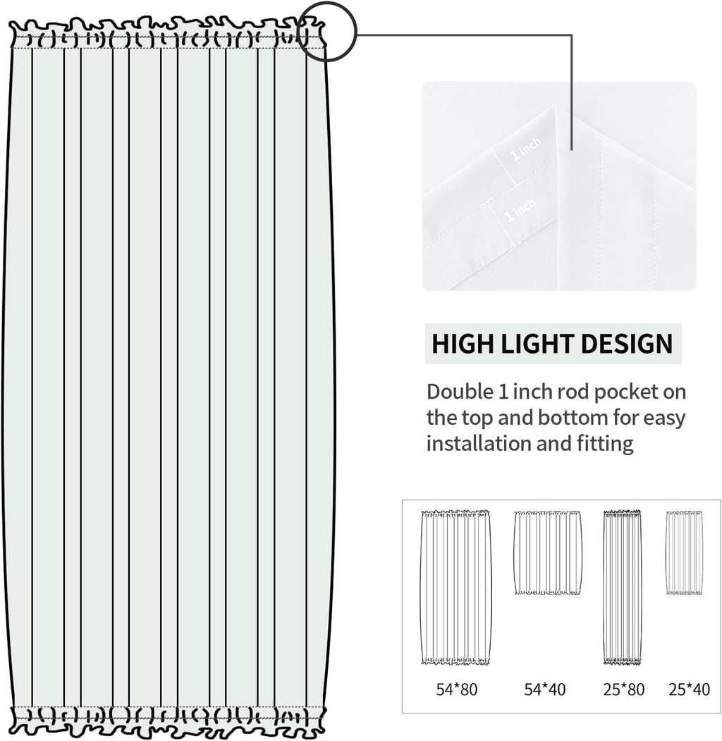 DWCN French Door Curtains – Rod Pocket Thermal Curtain for Doors with Glass Window, Kitchen and Patio Doors for Privacy, 25 X 80 Inches Long, 1 Curtain Panel with Tieback, Pure White