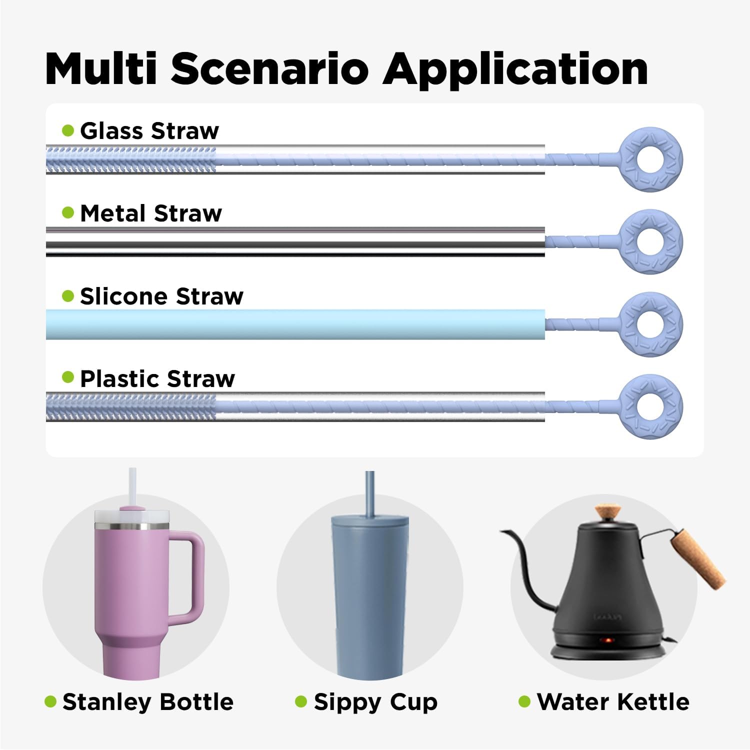 2 Pcs Silicone Straw Cleaner Brush, Extra Long Cleaning Brushes for Straws, 6mm&9mm, Blue