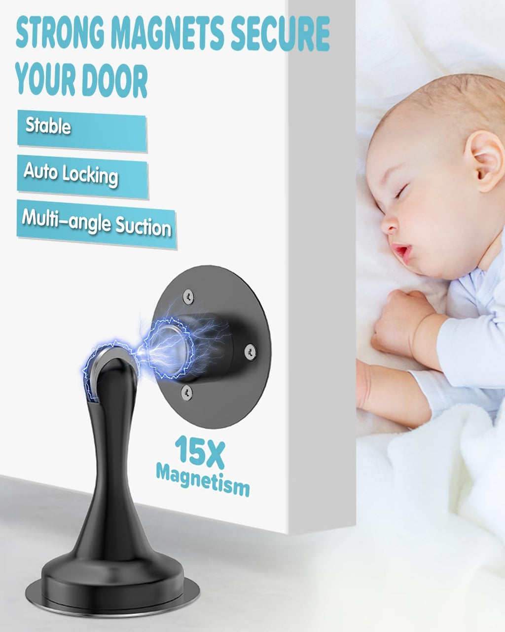 Door Stoppers Magnetic Door Catch - 1 Pack Stainless Steel Heavy Duty Door Stops for Bottom of Door, Wall & Floor Mounting No-Drill Strong Adhesive & Screws, Door Holder to Keep Door Open