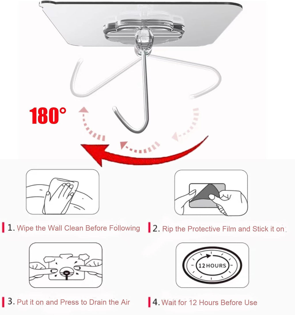 DDMY 24 Packs Hooks for Hanging 50lb Wall Hooks Transparent Reusable Waterproof Adhesive Hook for Kitchen Curtain, Towel Hook for Bathrooms, Heavy Duty Self Coat Hook for Walls No Damage