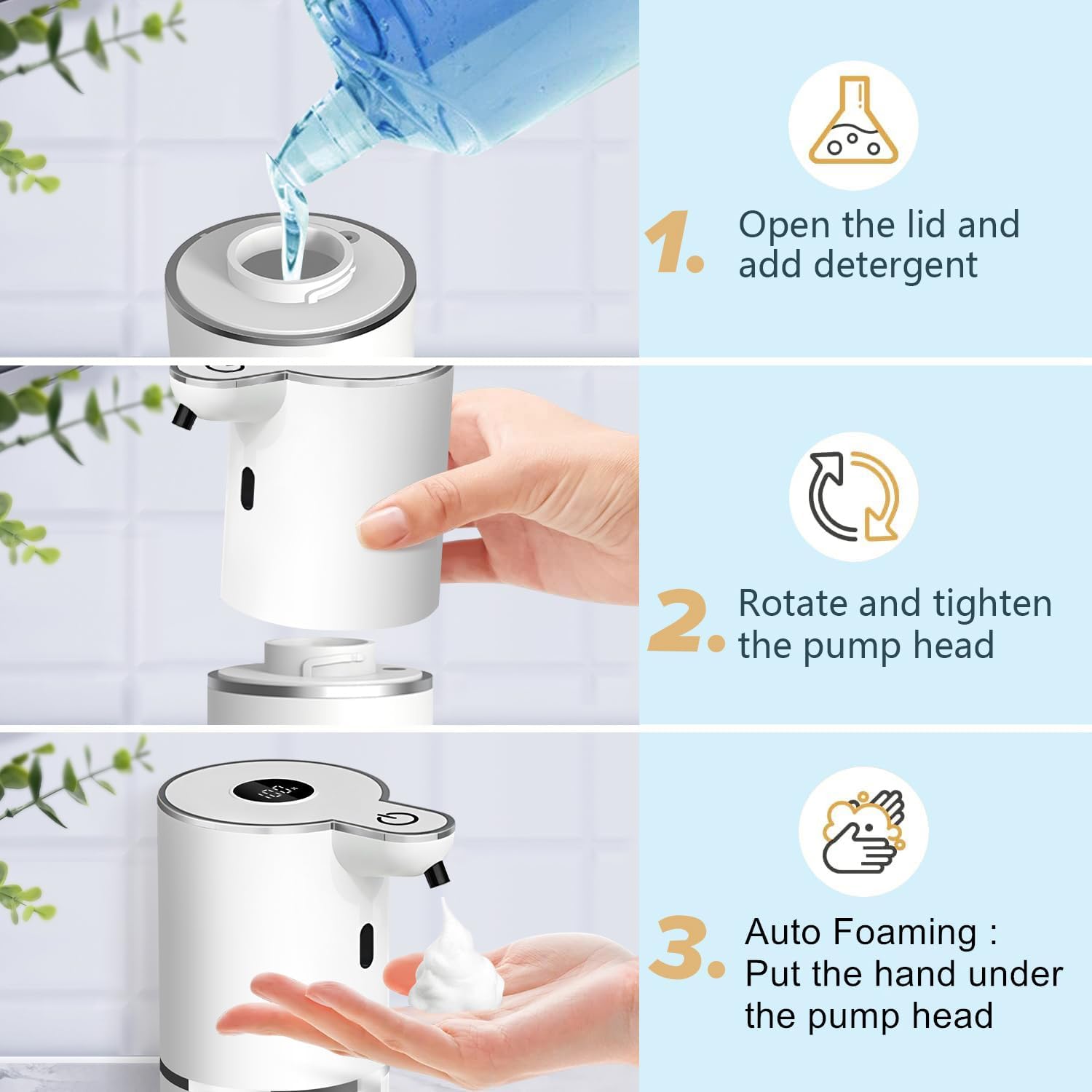 Automatic Foaming Soap Dispenser,6 Level Adjustable Foam, Wall Mount Soap Dispenser,USB Rechargeable with LED Display,12.8oz/ 380ml Touchless Hand & Dish Dispenser for Bathroom, Kitchen