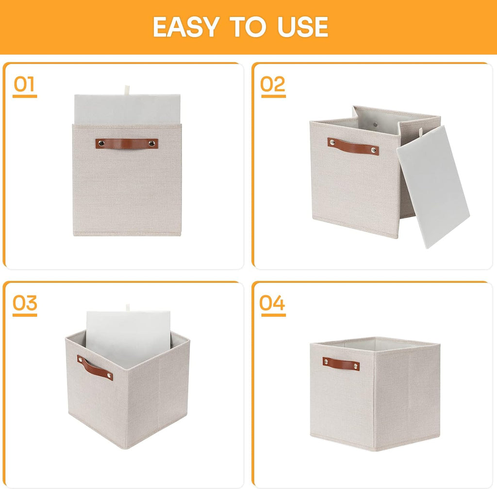 DULLEMELO Storage Boxes for Shelves Closet Storage,Sturdy Home Organization Bins for Gifts Empty,Foldable Fabric Storage Cubes Baskets for Nursery Toys Towels Clothes Storage(Beige)