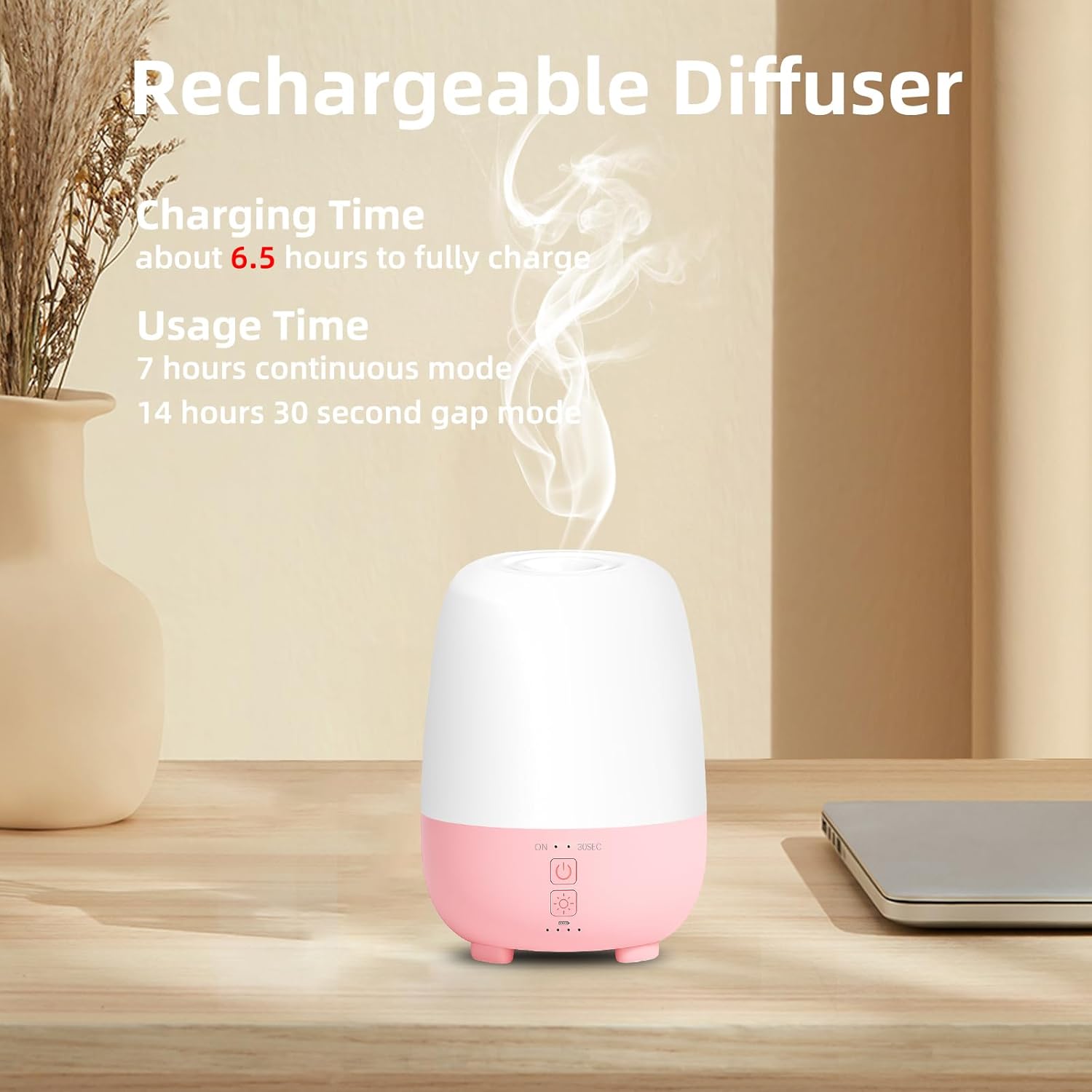 Cordless Essential Oil Diffuser 150ML, Rechargeable Battery, 7H Runtime, 7 LED Lights, Mini Portable Aromatherapy Diffuser for Home, Office, Bathroom, Travel