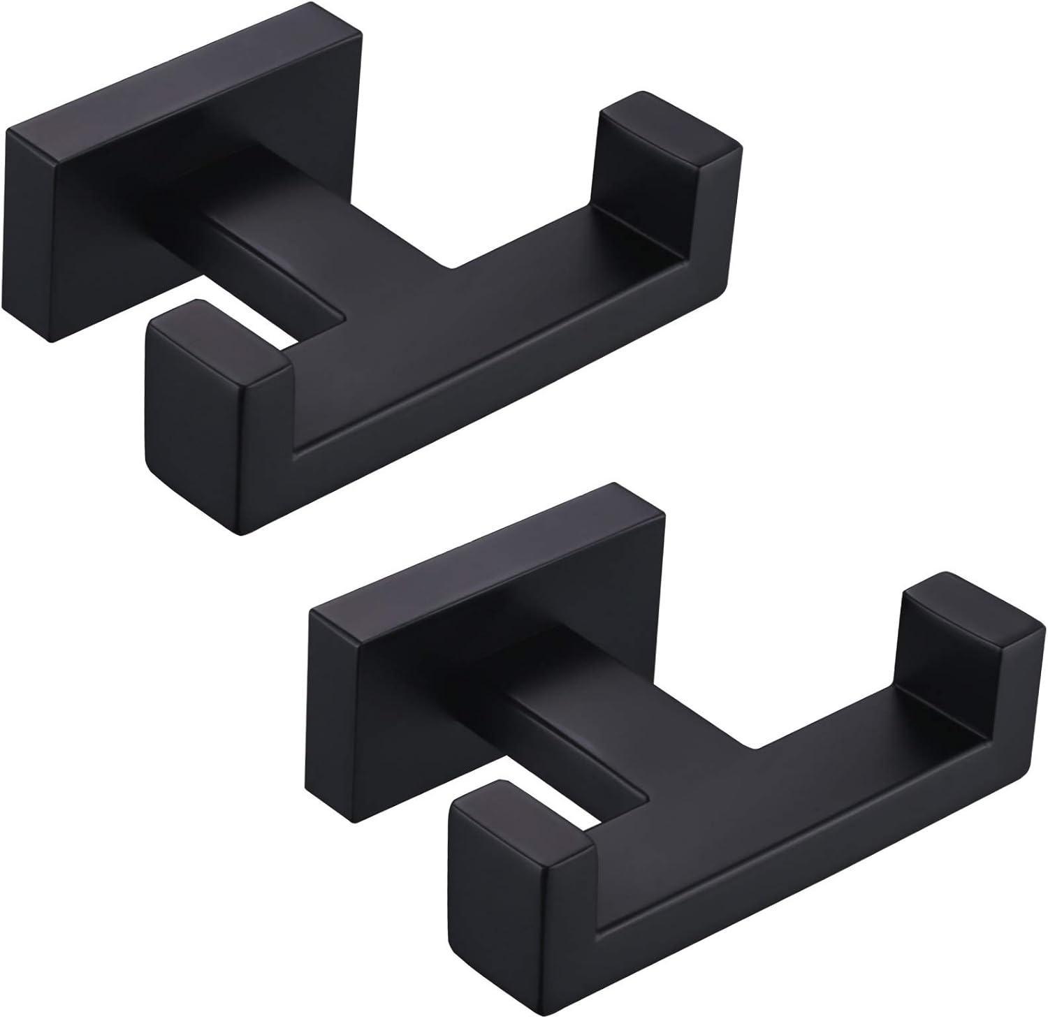 Angle Simple Bathroom Towel Hooks, Stainless Steel Shower Double Robe Coat Hooks for Wall, Matte Black, 2 Pack