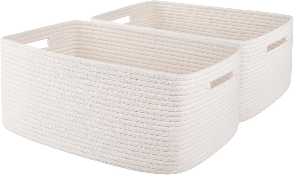 OIAHOMY Storage Basket for Shelves, Closet Cube Storage Bins Baskets for Clothes Blanket Towels, Baby Nursery, Toy Baskets Box, Woven Rope Basket, 17.72*12.99*7.87 IN, 2 Packs White