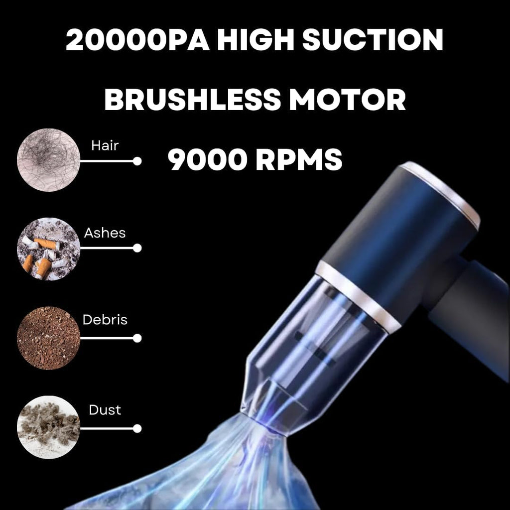 Car Vacuum Handheld 20000 PA 4in1 Cordless Rechargeable Multi-Functional Compact Powerful Suction Brushless Motor Compressed Air Duster Washable HEPA Filter Mini Home Office Pet Gift Men Women