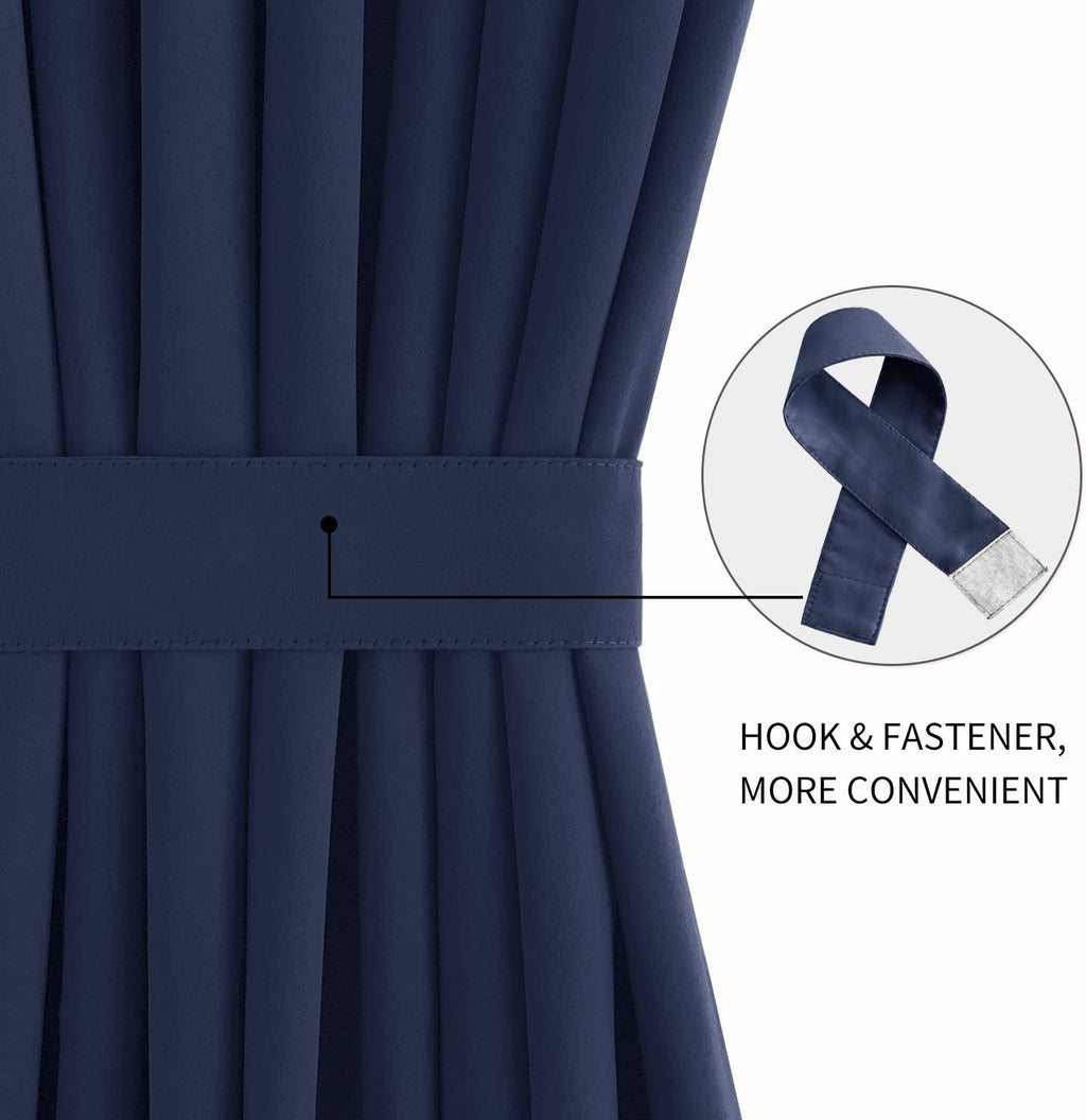 DWCN French Door Curtains – Rod Pocket Thermal Blackout Curtain for Doors with Glass Window, Kitchen and Patio Doors for Privacy, 25 X 40 Inch Length, 1 Curtain Panel with Tieback, Navy Blue