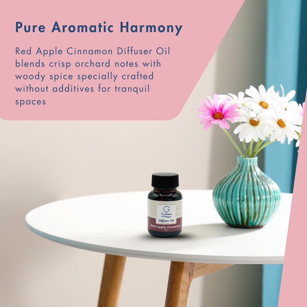 G's Breeze Red Apple Cinnamon Diffuser Oil Refill - Blend of Ripe Apples & Spicy Cinnamon Scent - Transform Any Space with Invigorating Fragrance – Ideal for Home & Office – Long-Lasting Aroma - 60 ML