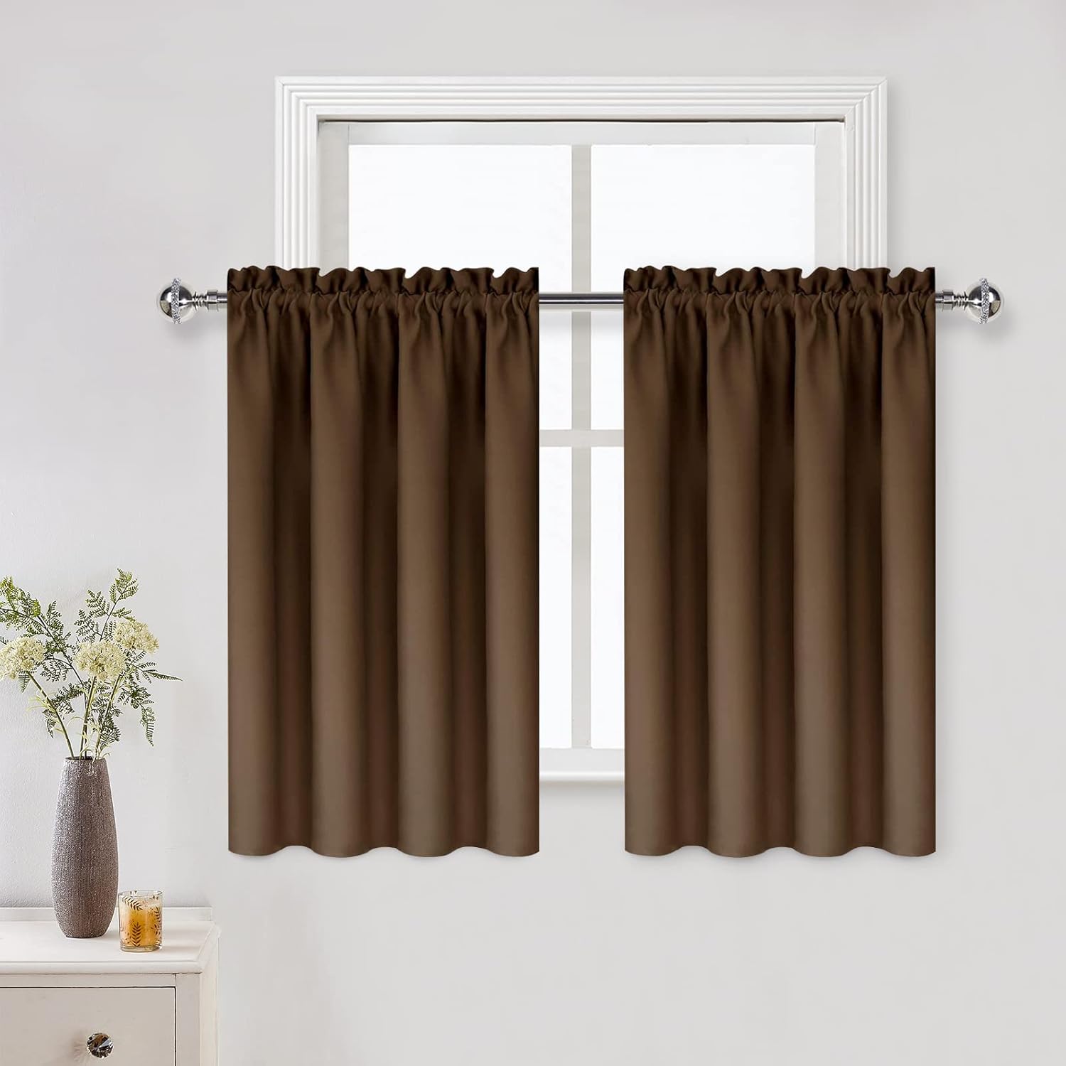DWCN Blackout Curtains for Living Room Thermal Insulated, Energy Saving & Noise Reducing Bedroom Curtains, Brown, W 52x L 36 Inch, Set of 2 Rod Pocket Curtain Panels