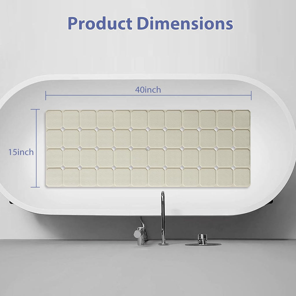 Bathtub Mat Non Slip Silicone Foldable Extra Long Tub Mat Strong Suction Cups & Large Drain Holes, Durable,Machine Washable for Smooth Surfaces Shower Mat, Ideal for Families Beige,15"x40" Beige