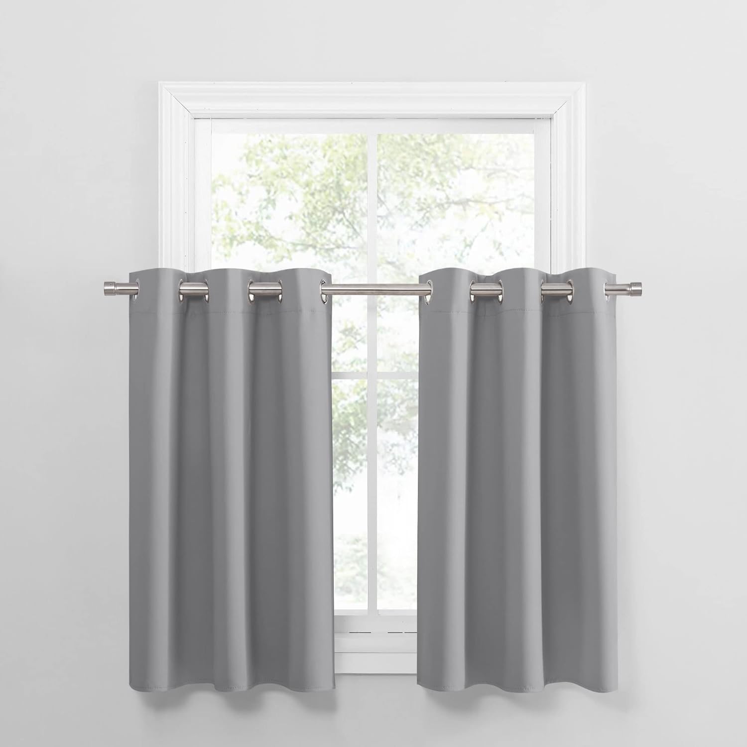 PONY DANCE Short Blackout Curtains for Kitchen, Black Out Thermal Insulated Window Drapes Grommet Room Darkening Half Window Curtains for Studio Dorm Loft(2 Panels, W 42 x L 36 inches, Silver Grey)