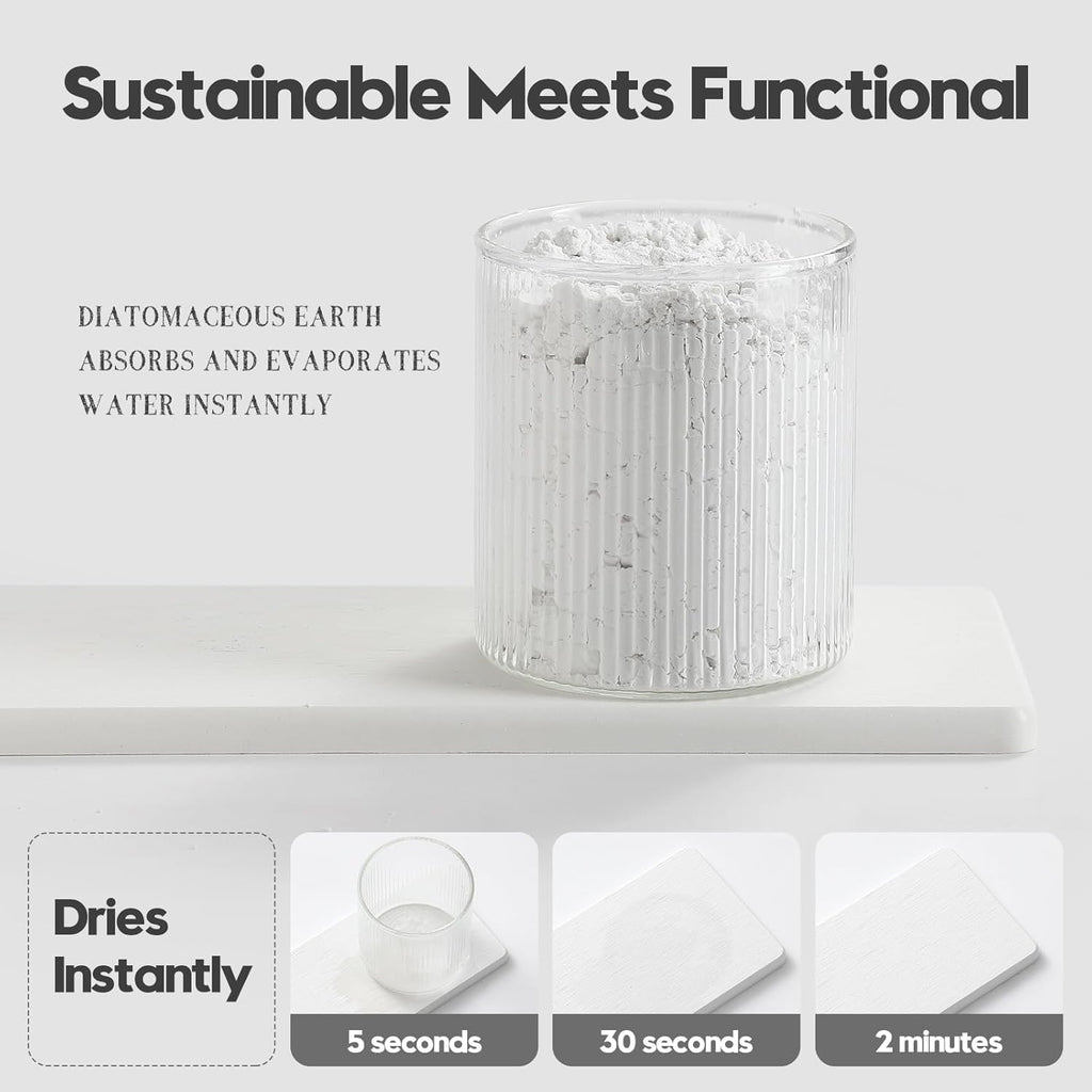 3PCS Bathroom Sink Vanity Trays, Quick Stone Drying Mat Dish Soap Dispenser Sponge Holder for Kitchen Counter, Diatomaceous Earth Water Absorbing Caddy Organizer, White