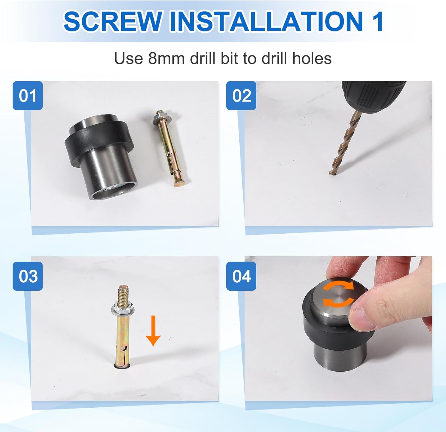 PATIKIL 2Set Round Door Stoppers, 80mm Stainless Steel Door Stop Doorstop Wedge Metal Cylinder Self Adhesive with Screw for Bottom of Door Floor Inside, Gray