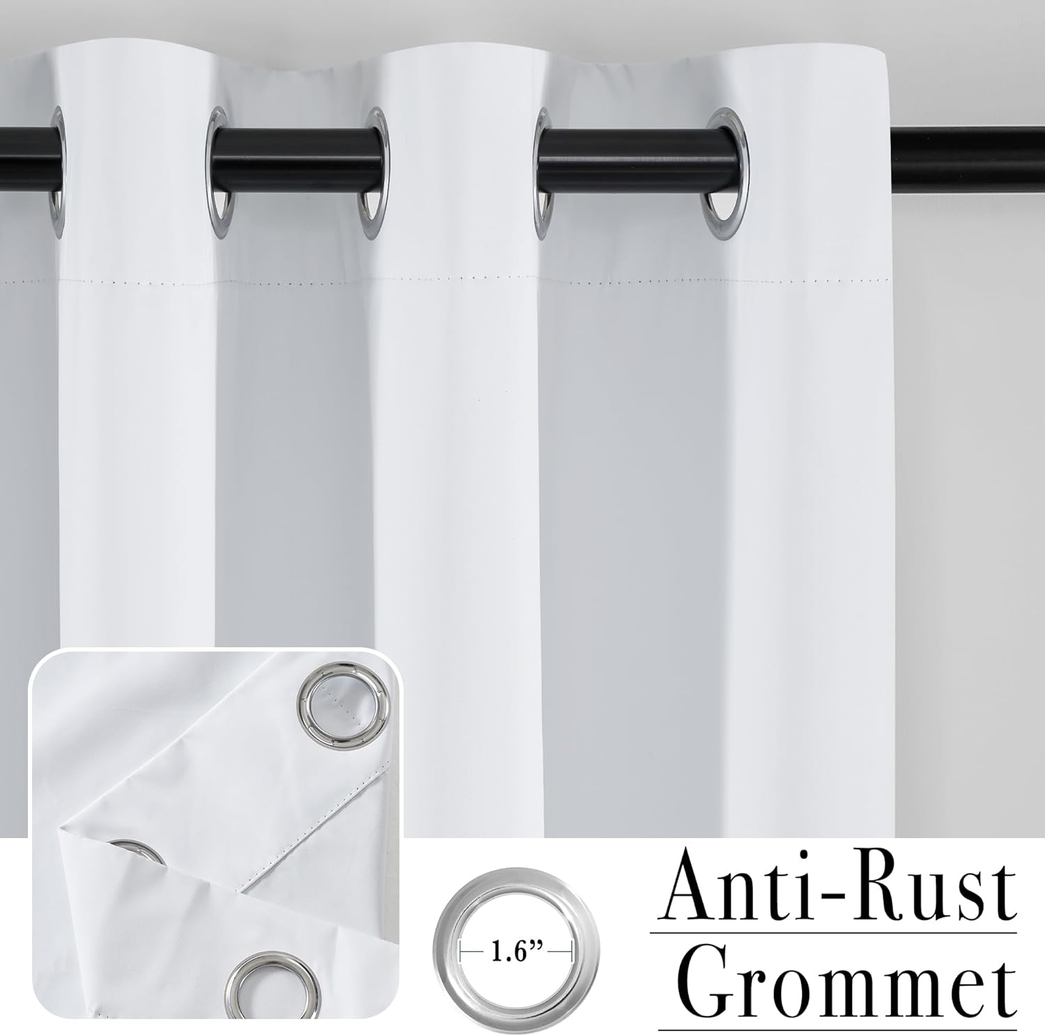 PONY DANCE White Total Blackout Curtains 84 inch Length 2 Panels Set, 100% Black Out Grommet Thermal Insulated Drapes for Bedroom, Noise Reducing Window Treatments for Living Room, 42" W x 84" L