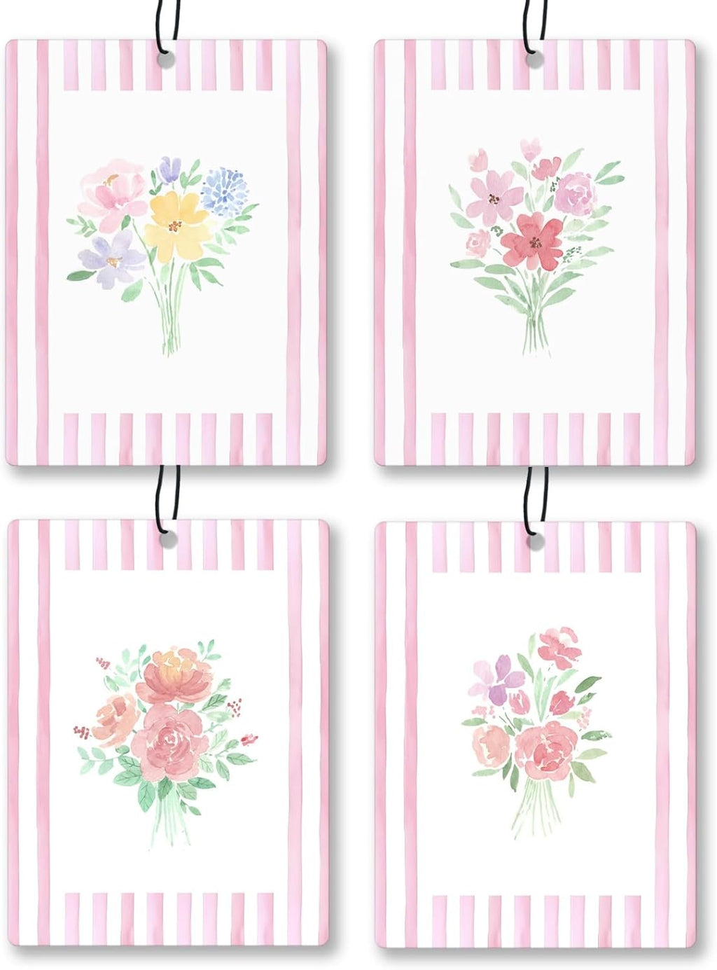 Girly Pink Floral Car Air Freshener 4 Pcs, Preppy Pink Striped Flower Hanging Scents Air Freshener for Women Girls Gifts, Cute Aesthetic Scented Car Accessories Decor for Room Closet Drawer