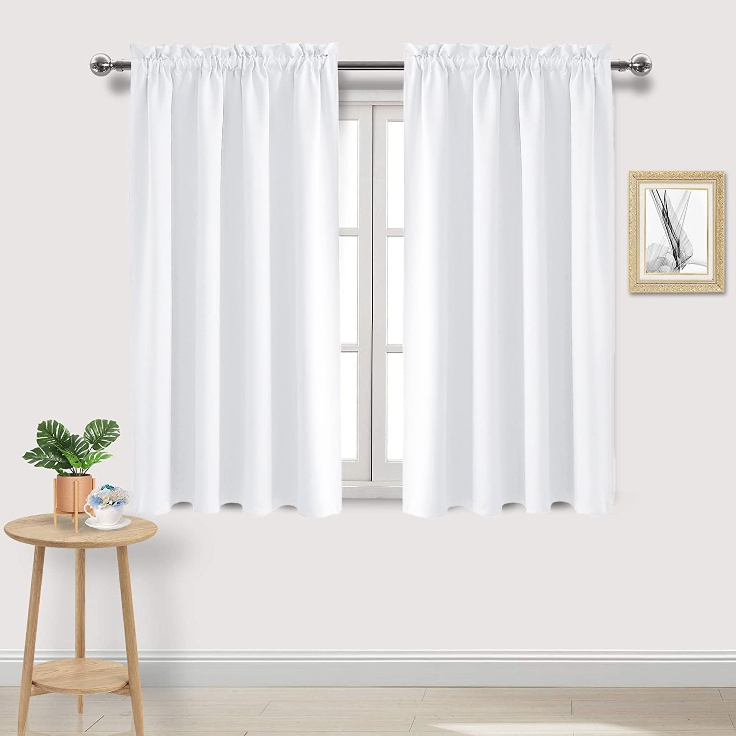DWCN White Curtains for Living Room Thermal Insulated, 50% Light Blocking Curtains for Bedroom, Dining Room Window, W 52x L 54 Inch, Set of 2 Rod Pocket Curtain Panels