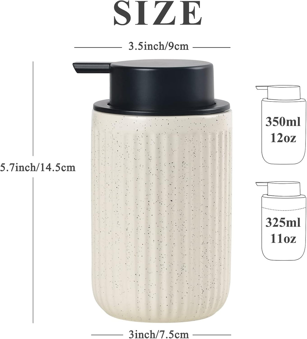 BosilunLife Dish Hand Soap Dispenser - Liquid Pump Soap Dispenser for Bathroom 12oz Ceramic Kitchen Dish Dispenser with Rust-Proof Liquid Pump Modern Refillable Lotion Bottles, Beige