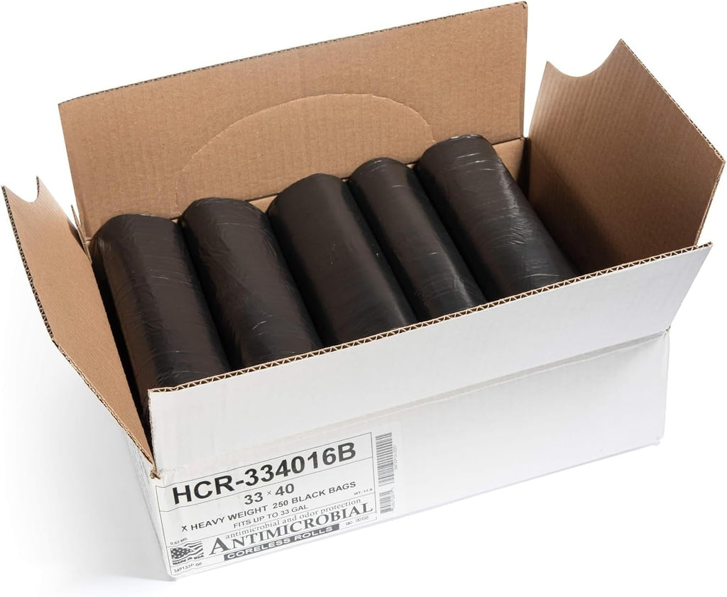 Aluf Plastics High Density Trash Bags, 33 Gallon, 1000 Count, 16 Micron (eq), 33" x 40", Black, for Bathroom, Office, Industrial, Commercial, Janitorial, Municipal, Recycling