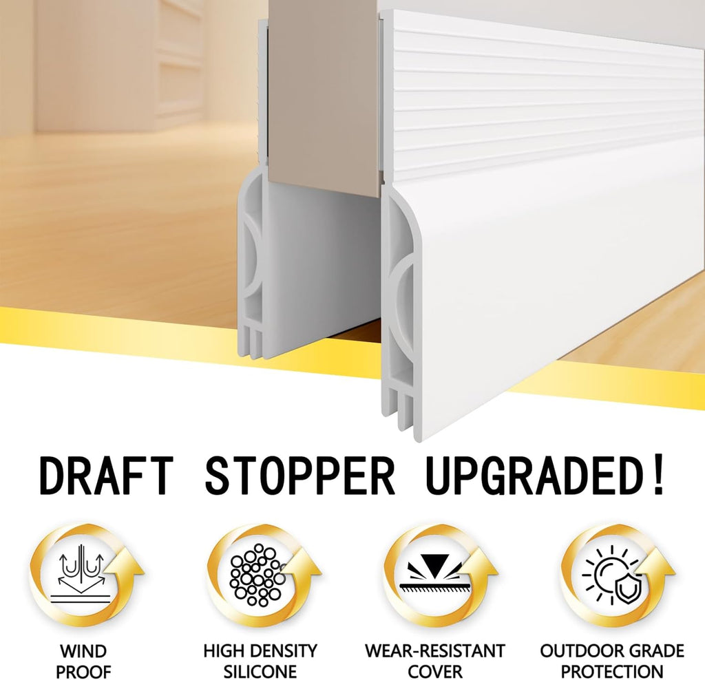 Door Draft Stopper,Door Sweep for Bottom of Door,Weather Stripping Door Seal Draft Guard Blocker Noise Cold Air Insulation Soundproofing for Exterior Interior Home Improvement(White, 39")