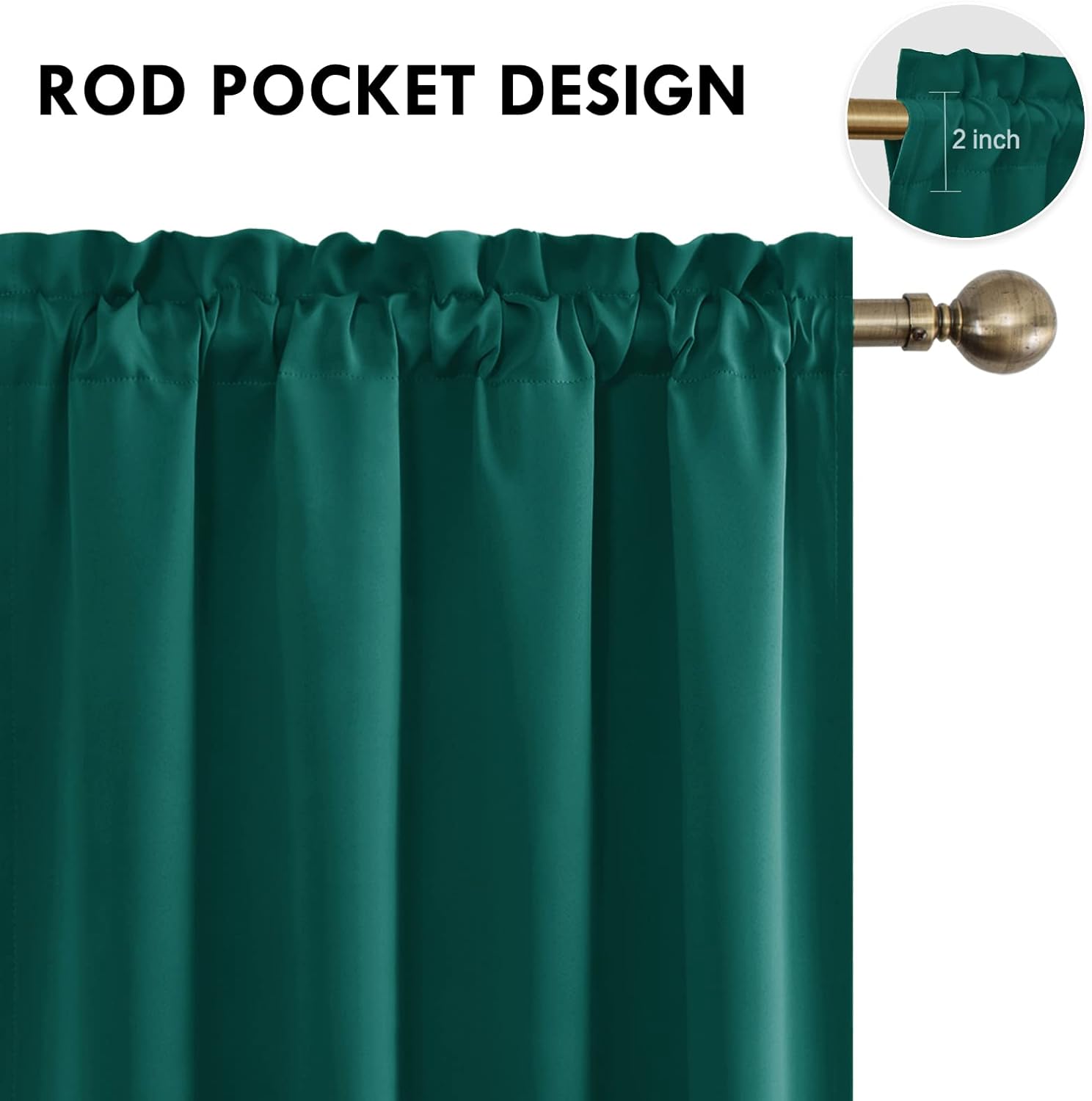 DWCN Blackout Curtains Thermal Insulated, Energy Saving & Noise Reducing Bedroom and Living Room Curtains, Hunter Green, W 52x L 95 Inch, Set of 2 Rod Pocket Curtain Panels