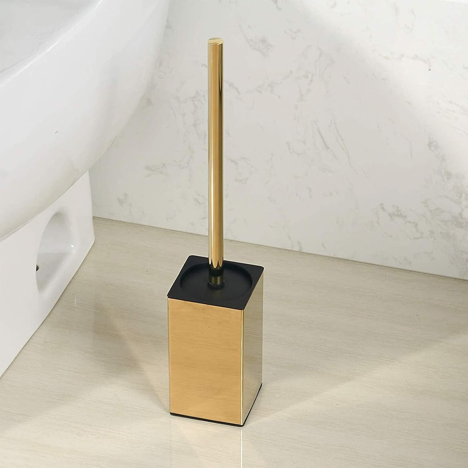 Toilet Brush Holder Stainless Steel 304 Standing Gold Square Toilet Brush Holder for Bathroom Storage and Organization (Gold)