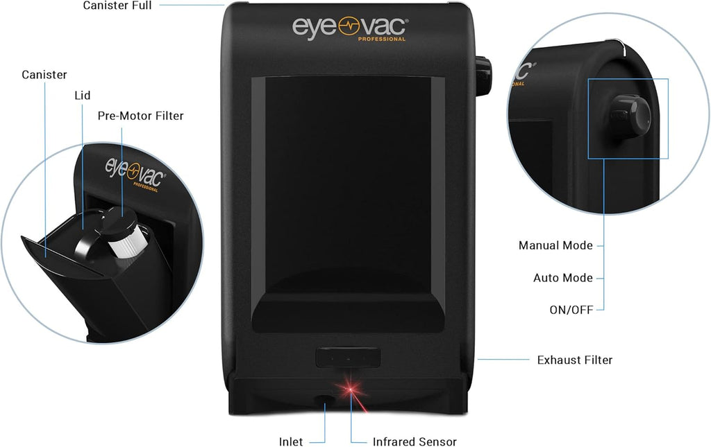 EyeVac Pro Touchless Vacuum Automatic Dustpan - Ultra Fast & Powerful - Great for Sweeping Salon Pet Hair Food Dirt Kitchen, Corded Canister Vacuum, Bagless, Automatic Sensors, 1400 Watt (Black)