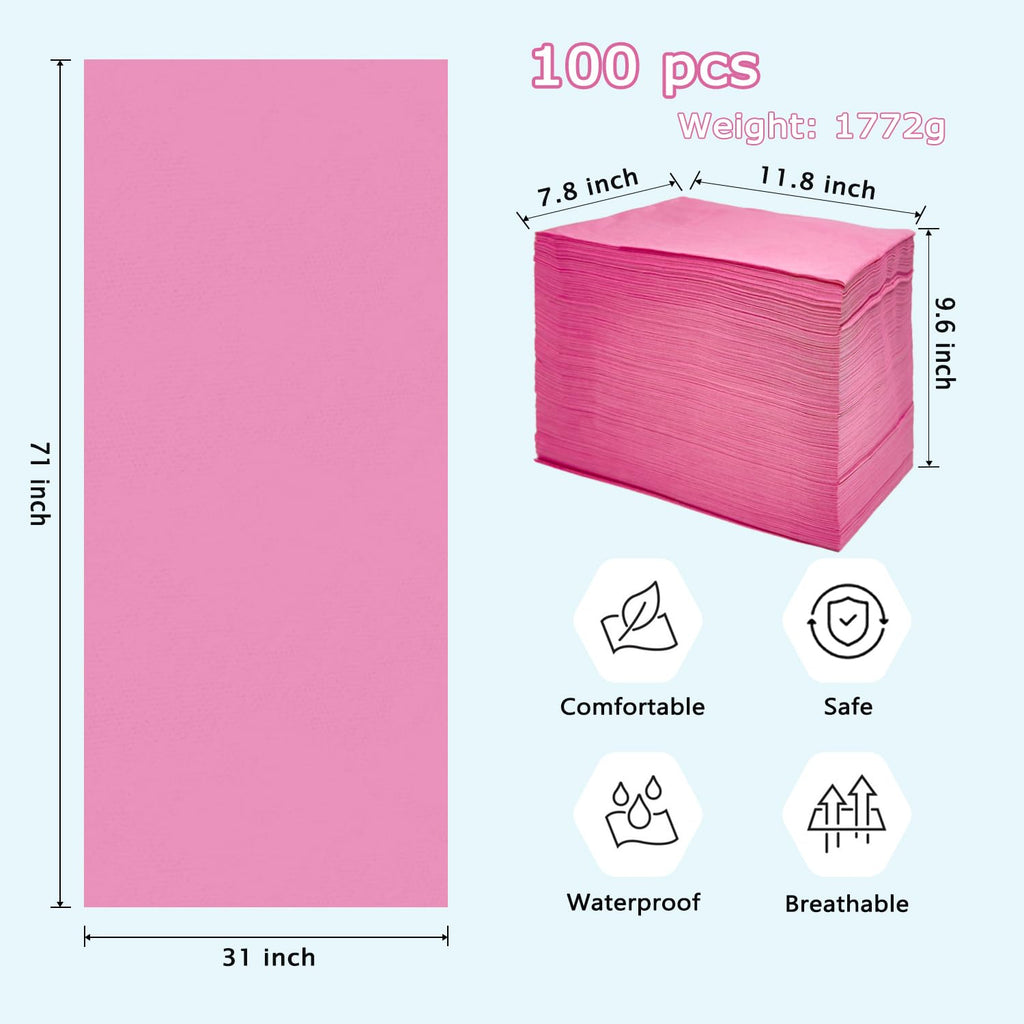 100Pcs Disposable Massage Table Sheets 31" x 71" Non-Woven Fabric Disposable Bed Sheets SPA Bed Cover Breathable Oil-Waterproof Sheets for Travel Spa Tatto Hotel Salon (Pink)