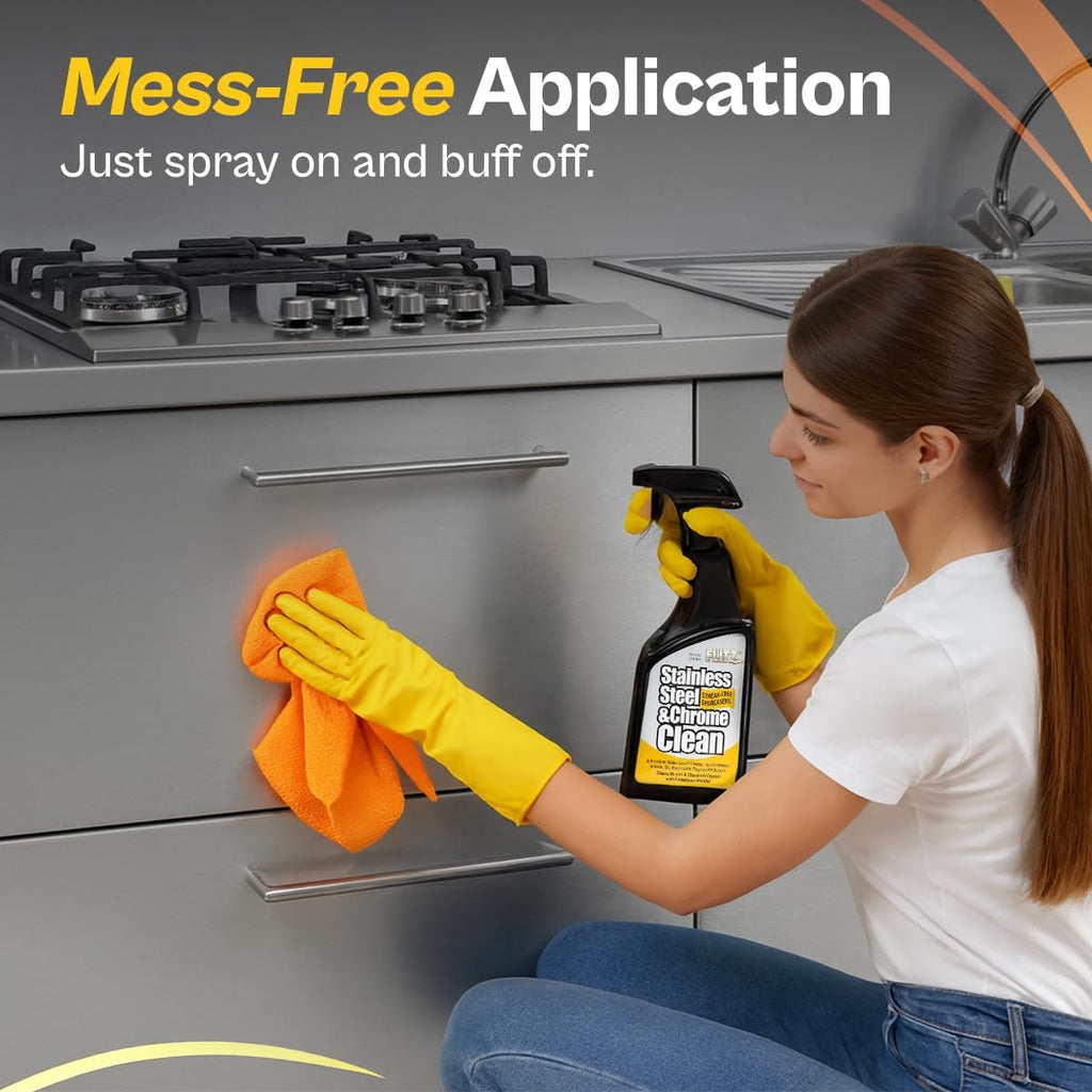 Flitz Stainless Steel & Chrome Clean - 16oz Bottle, USA-Made Stainless Steel Cleaner Spray for Appliances - Grill, Fridge, Sink Stain Remover - Also Works on Aluminum Surfaces (3 Pack)