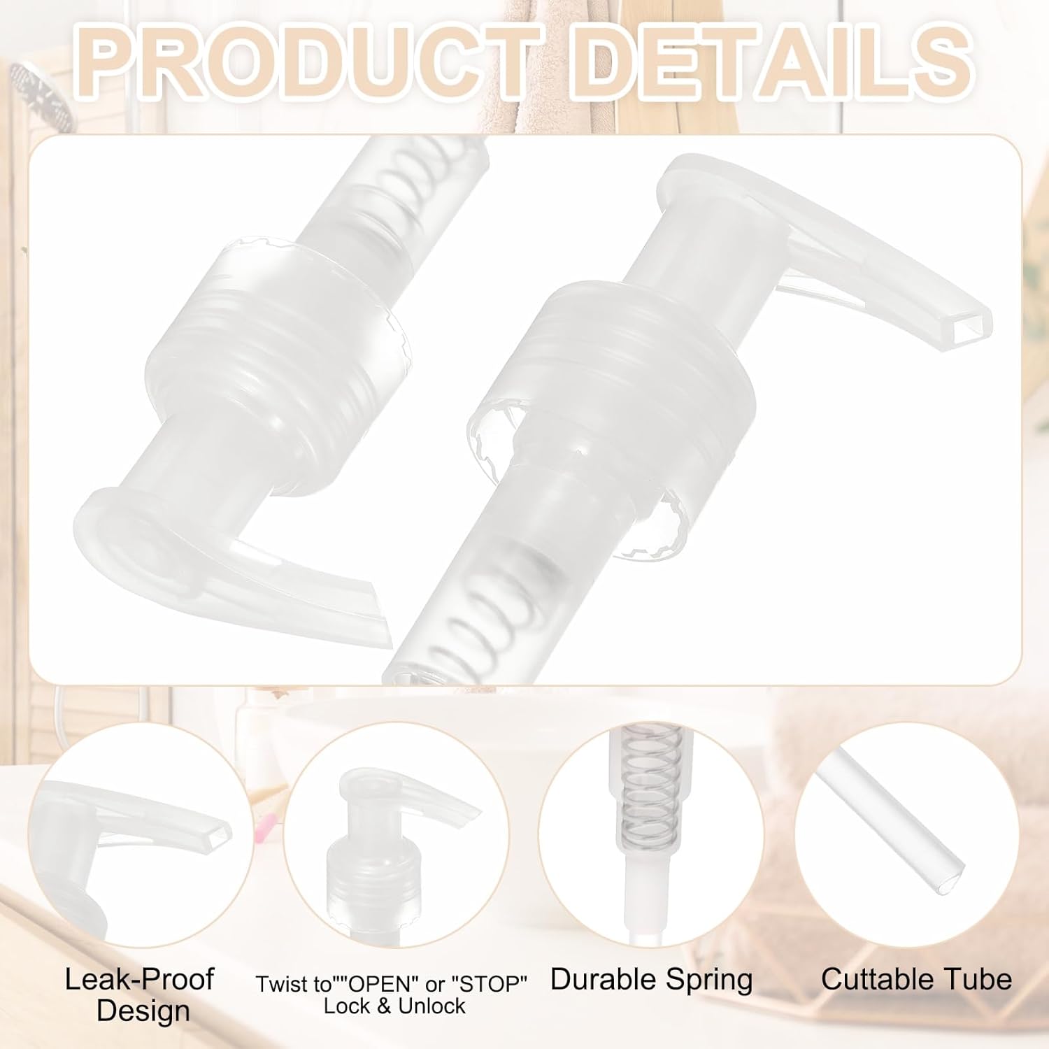 uxcell 12 Pcs Soap Dispenser Pump Heads Soap Dispensers Top Pumps Replacement Switch Pumphead for Standard 24/427 Neck Size Lotion Shampoo Bottle, Transparent