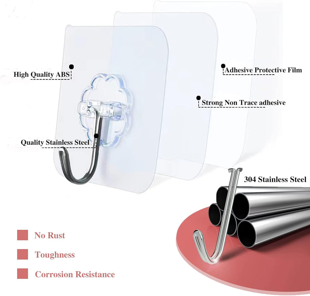 DDMY 36 Pack Heavy Duty Hooks 50lb(Max) Self Adhesive Large Hooks for Hanging,Wall Transparent Reusable Waterproof Hook for Kitchen Curtain Towel Hook for Bathrooms Coat Hook for Walls No Damage