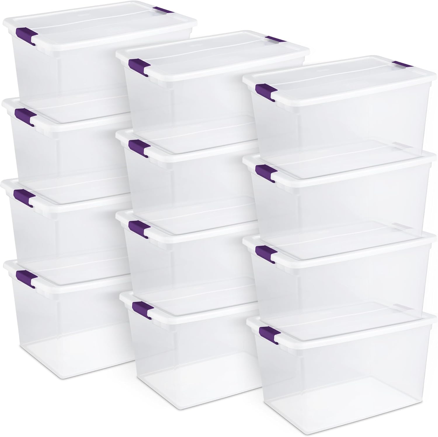 Sterilite 12-Pack ClearView Latch Box, Stackable Storage Organizer Bins for Home, 66 Quart