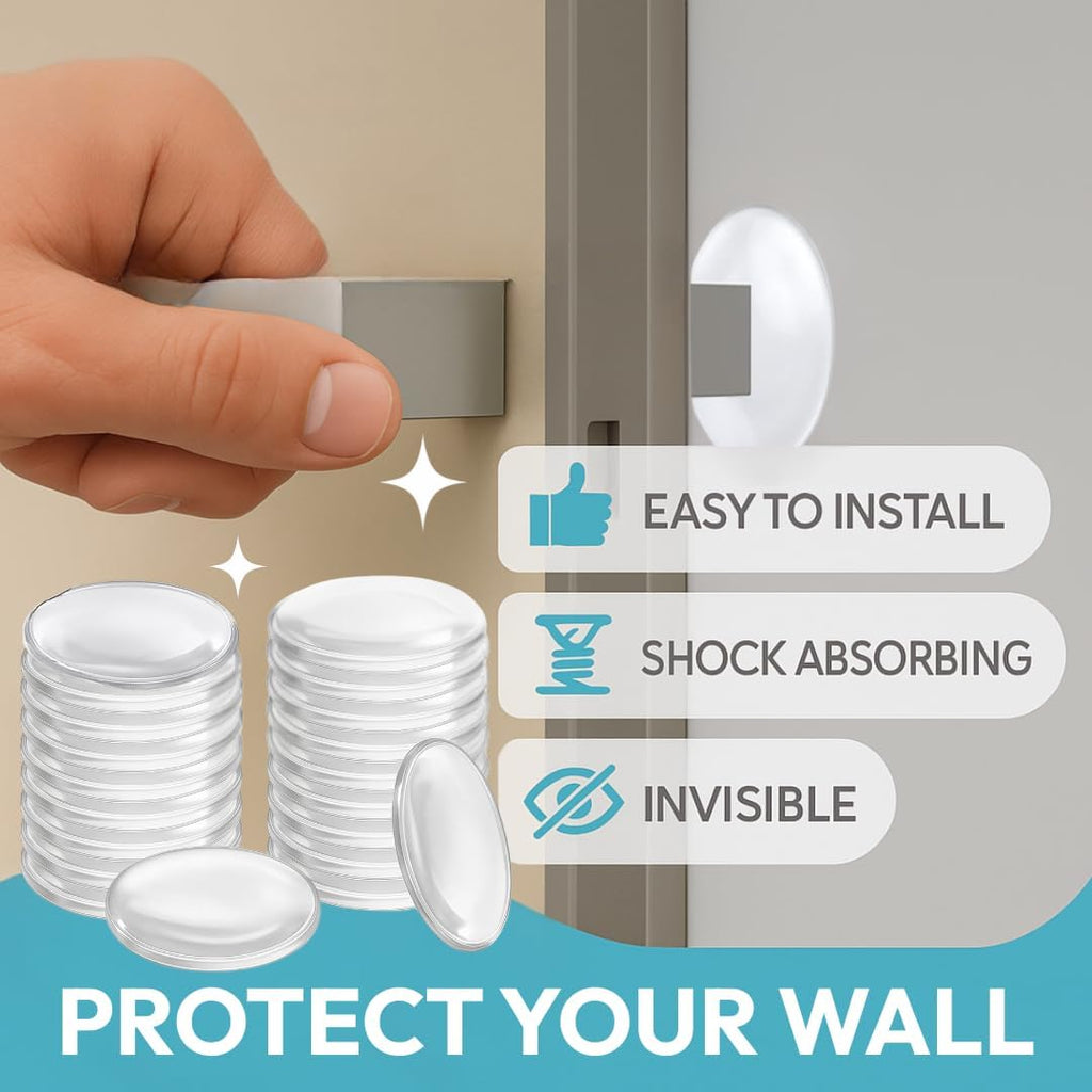 Strongest Home Door Wall Protector Clear Bumpers (Set of 20) – 2 Inch Silicone Adhesive Pads for Wall and Door Handle Protection, Noise Dampening