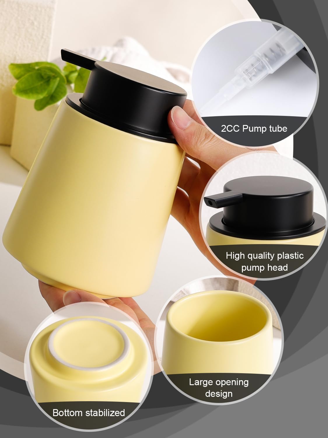 INGOFIN Ceramic Soap Dispenser, 14 oz Bathroom Hand Soap Dispenser, Liquid Dispenser with Pump, Refillable Modern Lotion Dish Dispenser for Kitchen, Matte Yellow