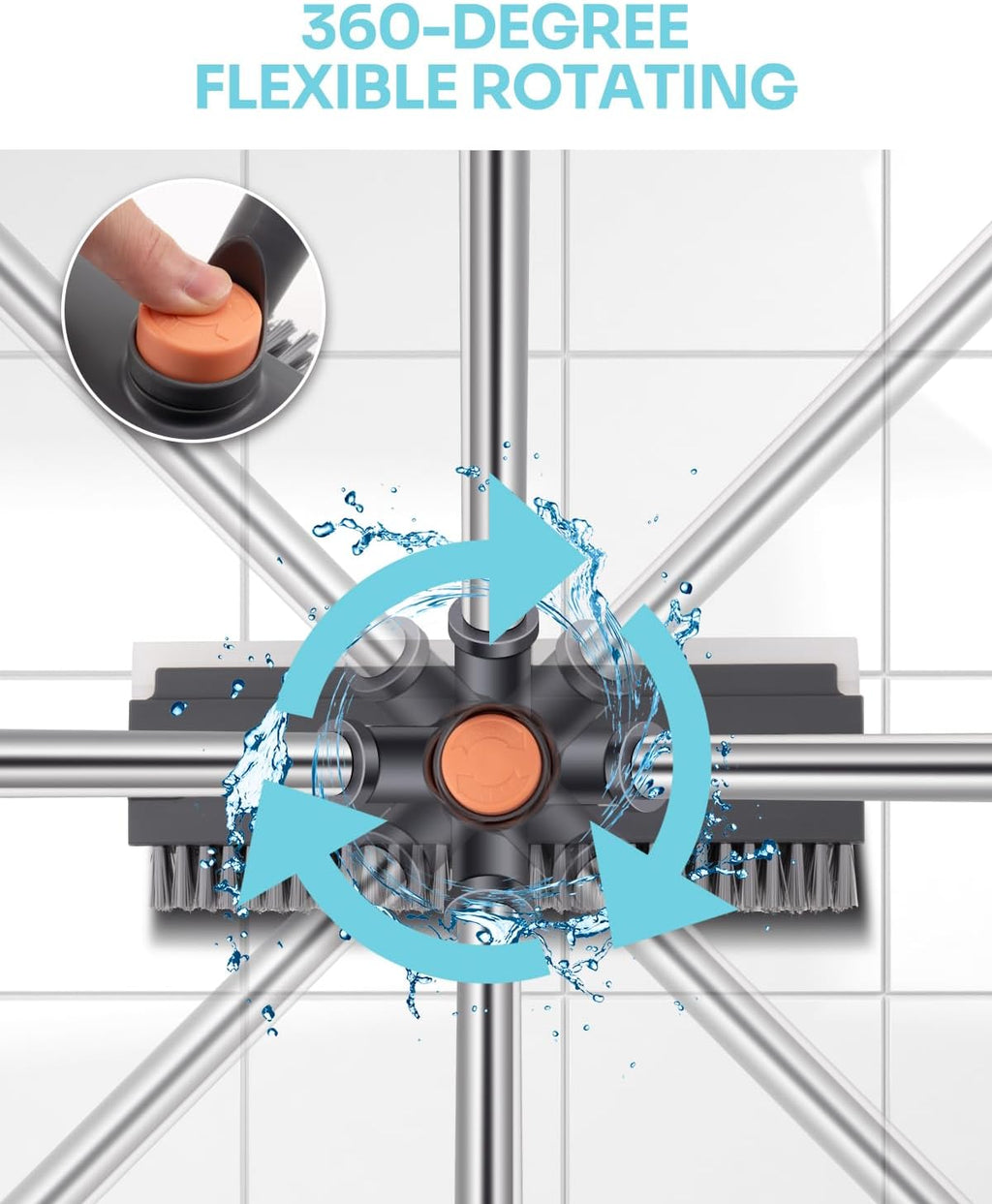 3-in-1 Floor Scrub Brush with Long Handle, Scrape and Heavy-Duty Stiff Bristle Floor Scrubber Brush, Floor Brush with Squeegee and Tweezerfor Cleaning Bathroom, Garage, Wall and Deck