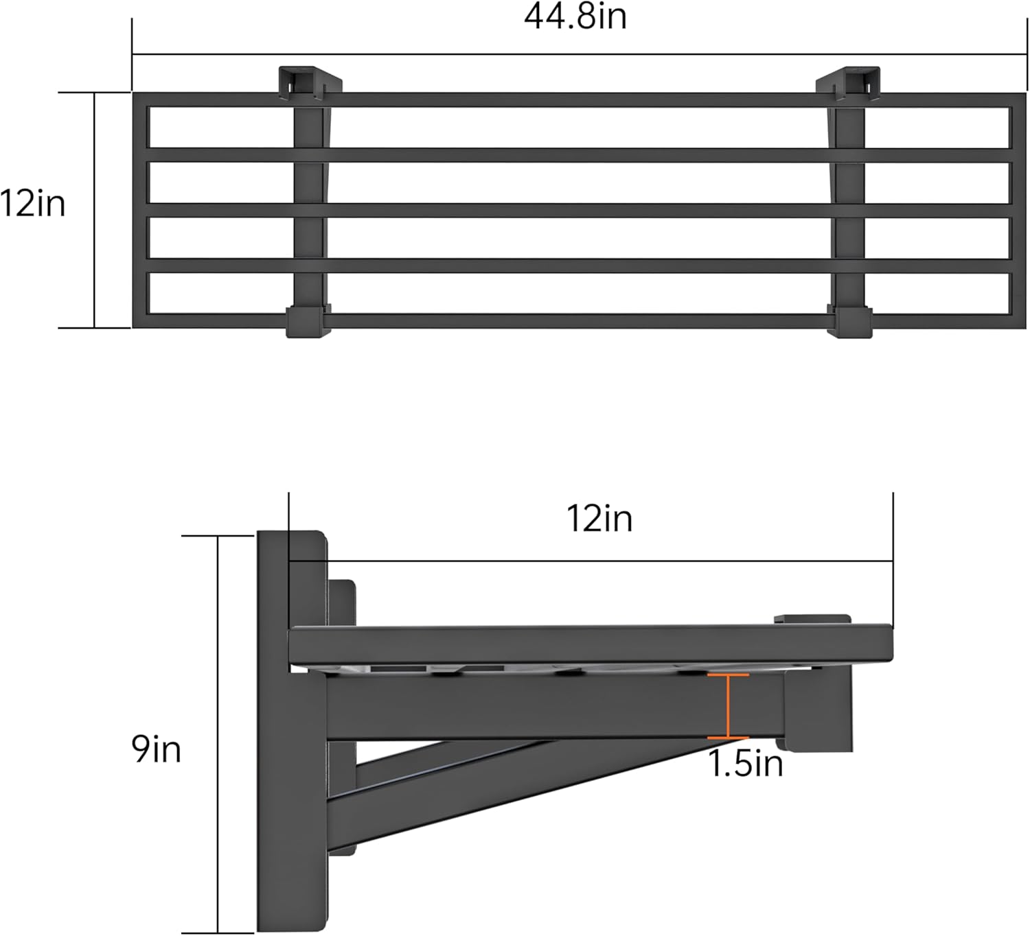 1-Pack Garage Wall Shelving,Heavy Duty Garage Storage Shelves, Wall Mounted Storage Shelving with 6 Hooks, 250LB Capacity, Black