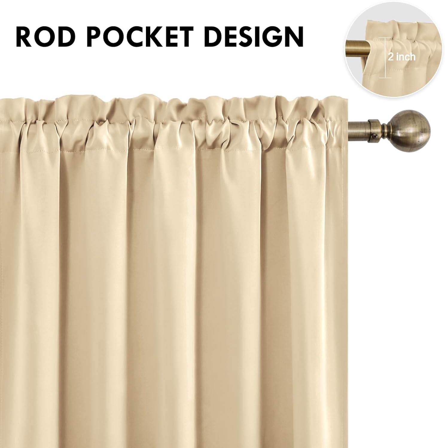 DWCN Blackout Curtains for Living Room Thermal Insulated, Energy Saving & Noise Reducing Bedroom Curtains, Beige, W 70x L 72 Inch, Set of 2 Rod Pocket Curtain Panels