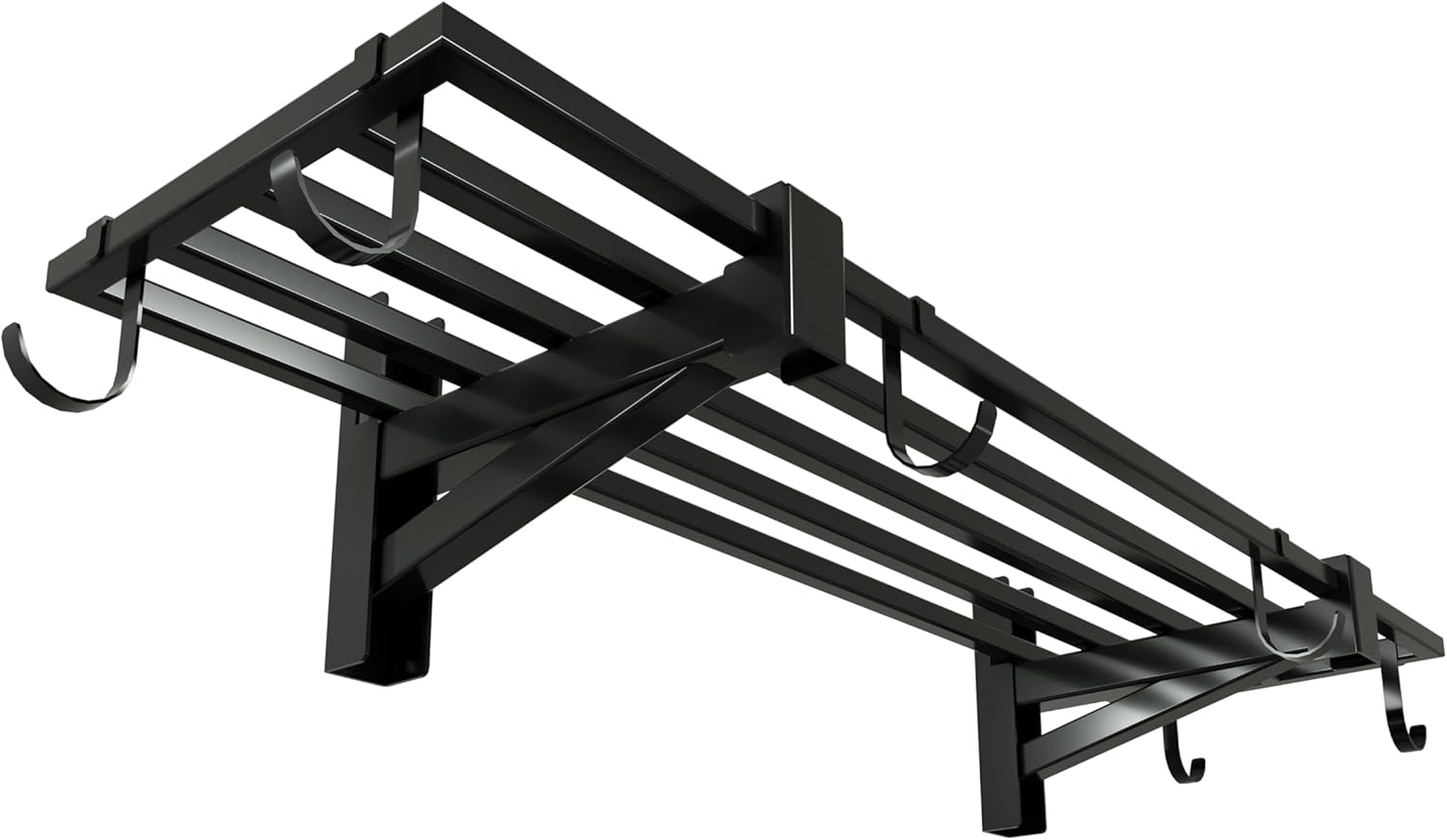 1-Pack Garage Wall Shelving,Heavy Duty Garage Storage Shelves, Wall Mounted Storage Shelving with 6 Hooks, 250LB Capacity, Black